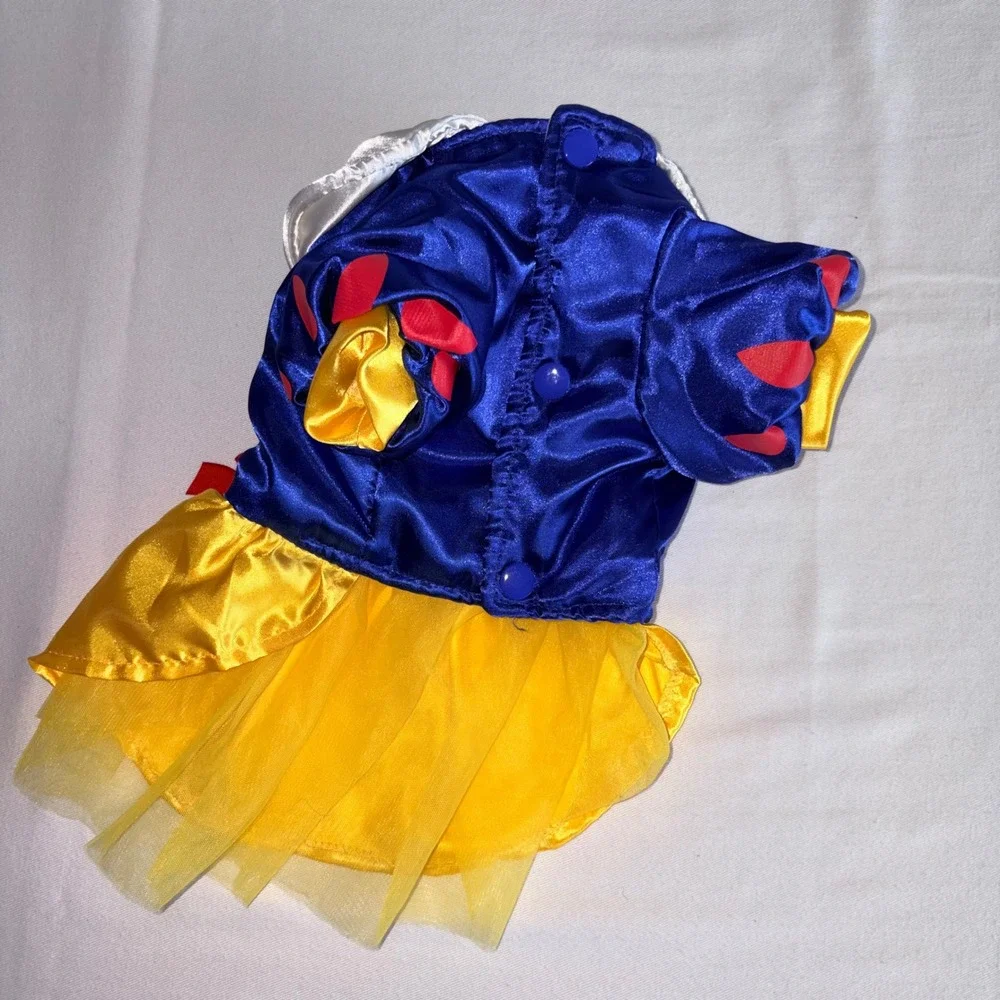 Snow White Pet Costume Dress Medium dog Blue Yellow Excellent Princess Bows